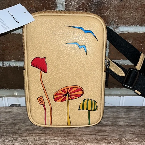 Coach Tan Crossbody Bag with Colorful Mushroom Design - Picture 7 of 16